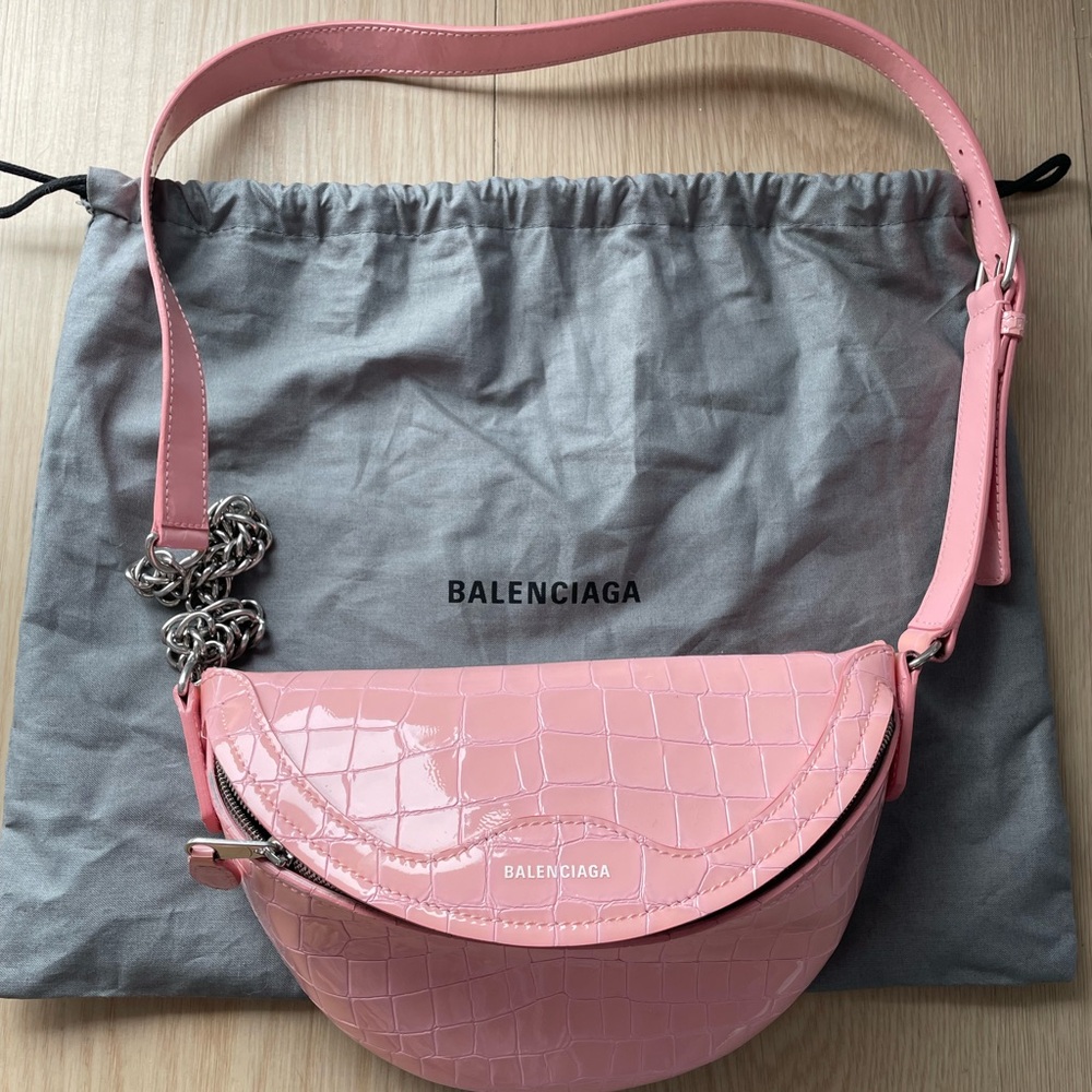 Balenciaga souvenir xxs bag baby pink crocodile embossed
